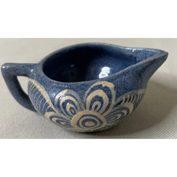 Other - Mini Mexico Pottery Creamer Blue White Floral Flower Tiny